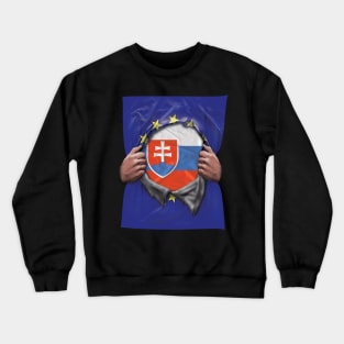 Slovakia Flag European Union Flag Ripped Open - Gift for Slovakian From Slovakia Crewneck Sweatshirt